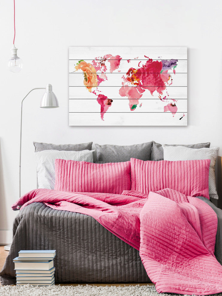 "Floral Map" Painting Print on White Wood