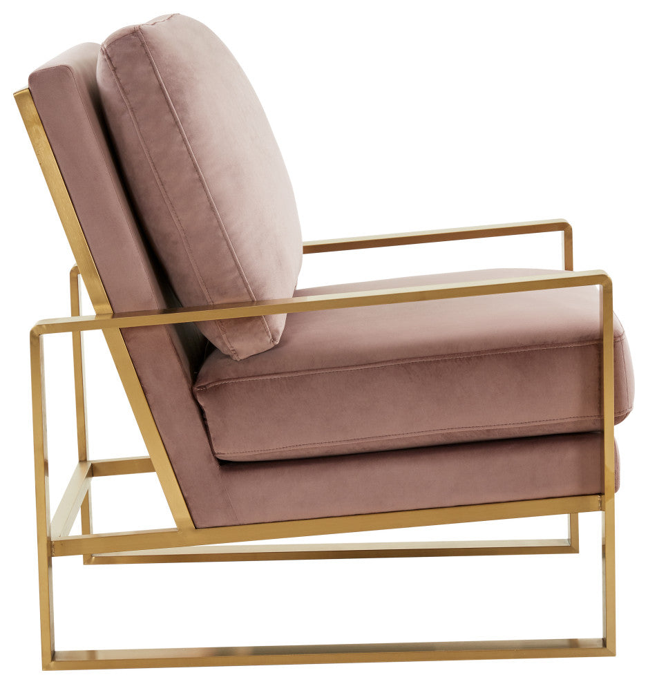 LeisureMod Jefferson Velvet Accent Armchair With Gold Frame, Pink