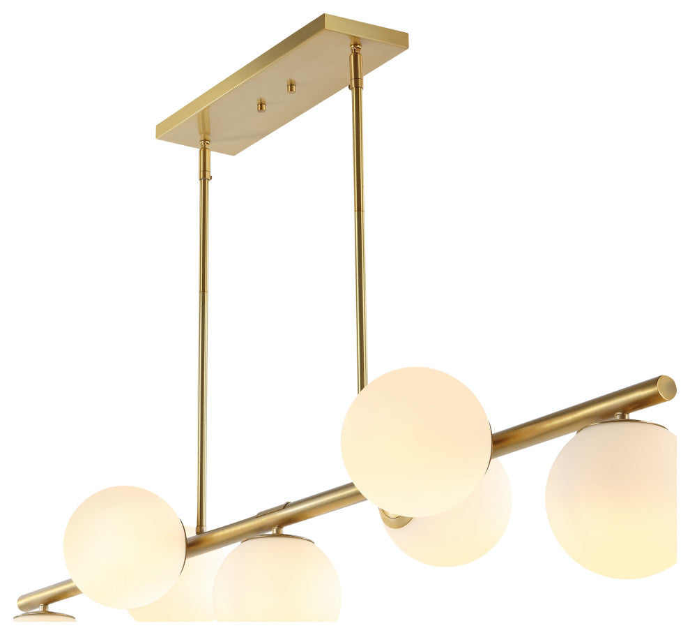 Luca Parisian 53" 7-Light Modern Iron Globe Linear LED Pendant, Brass Gold/White