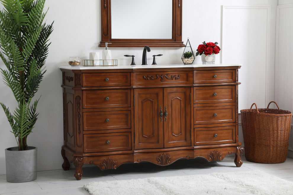 Bathroom Vanity, Teak, 60", Single Sink