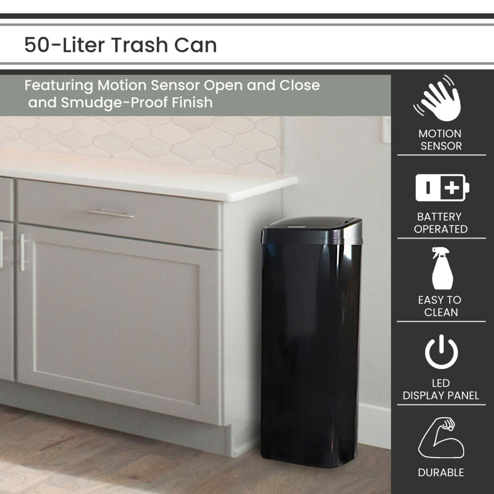 50-Liter / 13.2-Gallon Trash Can With Sensor Lid, Black
