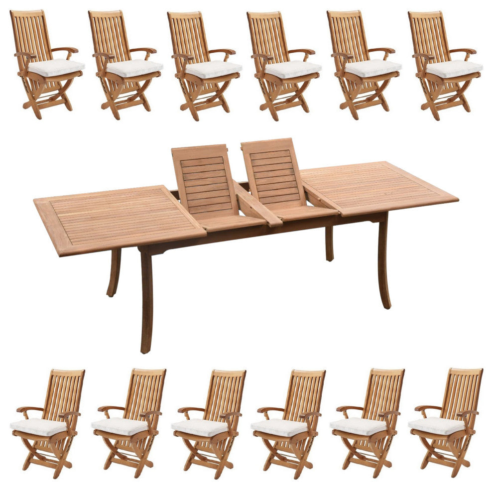 13-Piece Outdoor Teak Dining Set, 117" Rectangle Table, 12 Warwick Arm Chairs