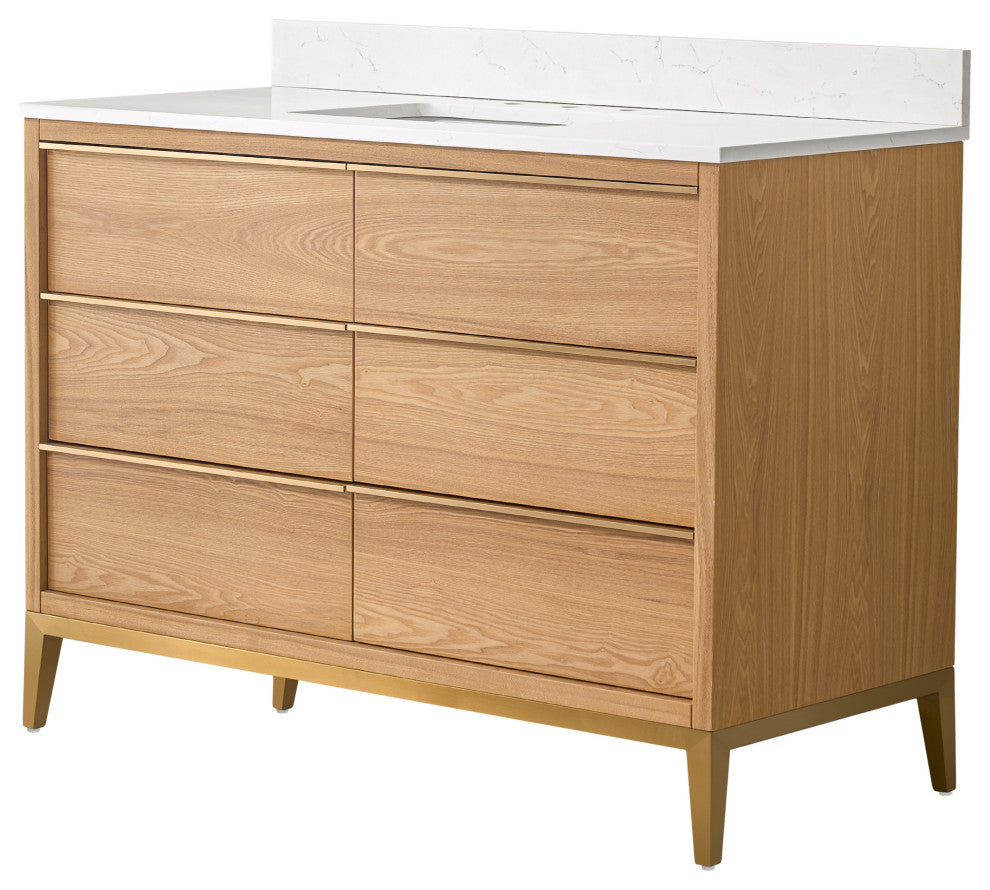 Nolan Freestanding Bathroom Vanity with Quartz Top, Light Oak, 48"