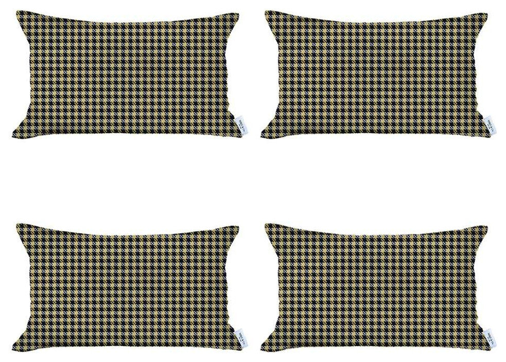 Set of 4 Yellow Houndstooth Lumbar Pillow Covers