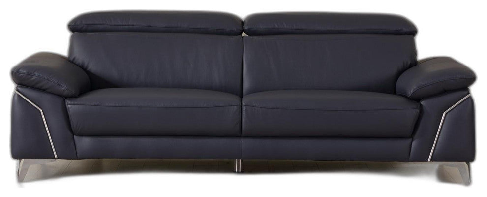 93" Navy Leather Sofa Set