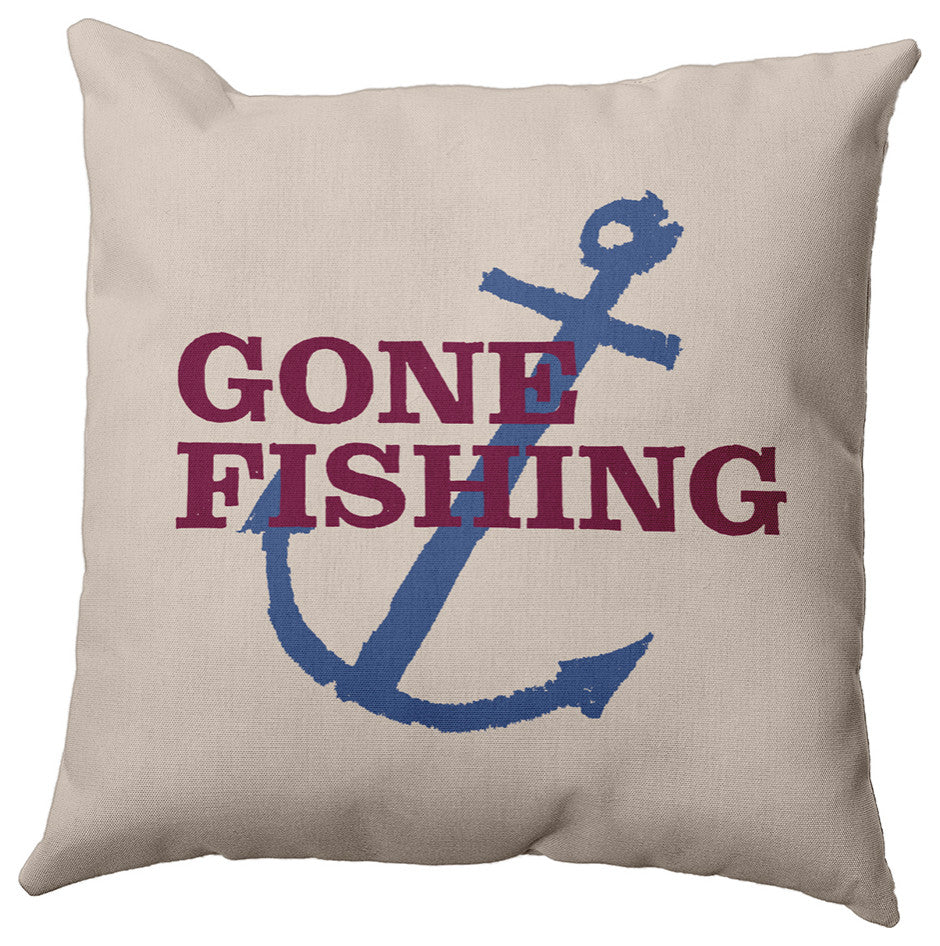 Gone Fishing Polyester Indoor Pillow, Maroon Red, 18"x18"