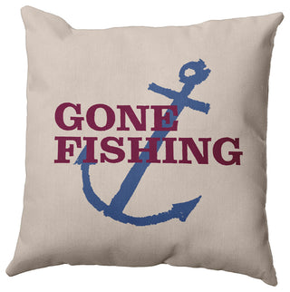 Gone Fishing Polyester Indoor Pillow, Maroon Red, 18"x18"