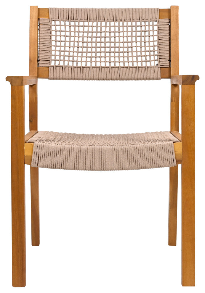 GDF Studio Outdoor Dining Chair With Ropes, Set of 2, Teak Finish/Brown Rope