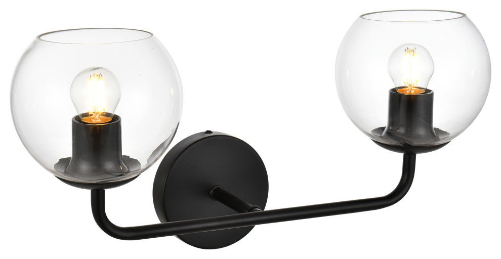 2 Light Black And Clear Bath Sconce