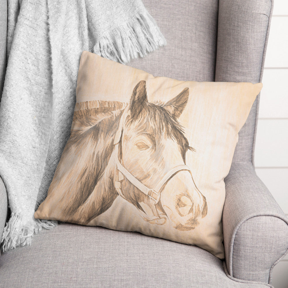 Black And White Horse 3 20"x20" Spun Poly Pillow