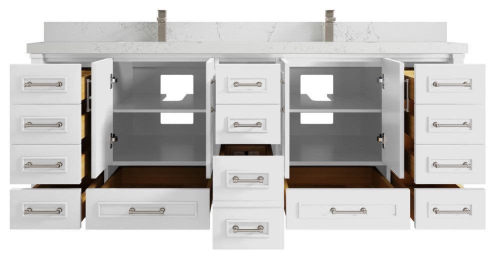 Aberdeen 84 Double Sink Bath Vanity in White 2" Empira Quartz