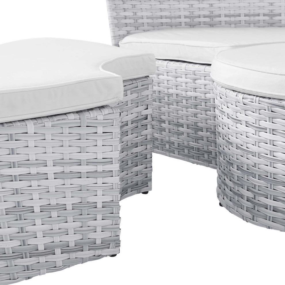 Lounge Daybed Sofa Bed, Gray White, Rattan, Wicker, Modern, Outdoor Patio