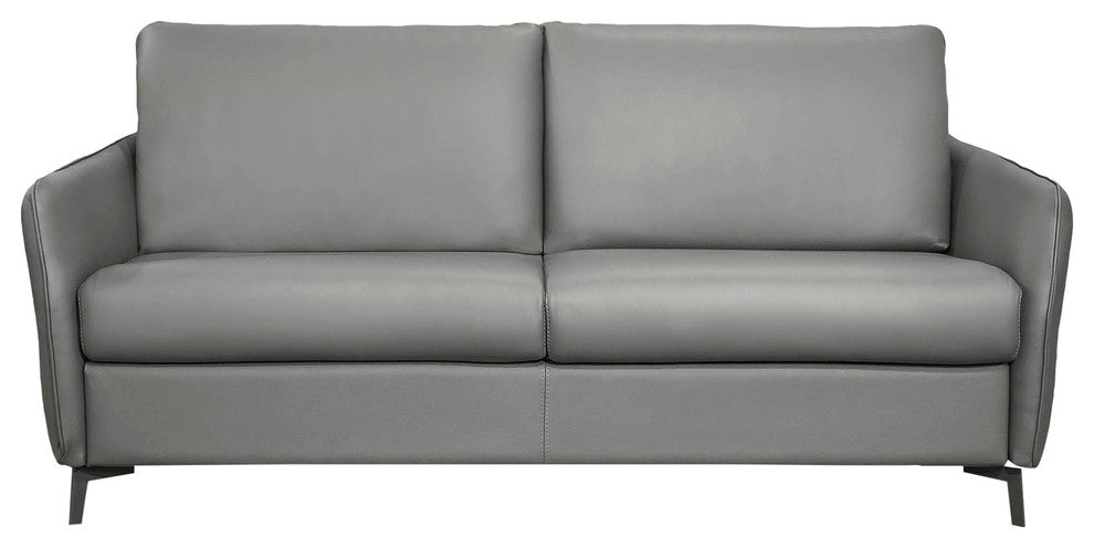 Dodo Sofa Bed, Top Grain Italian Leather, Stainless Steel Mechanism, Dark Gray