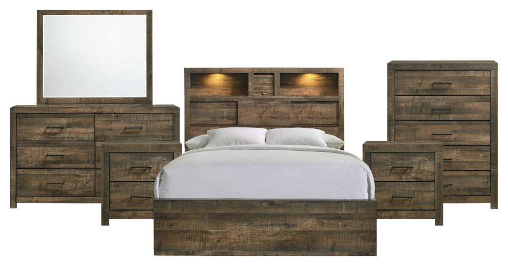 Picket House Furnishings Beckett Bookcase Panel 6PC Bedroom Set with Bluetooth