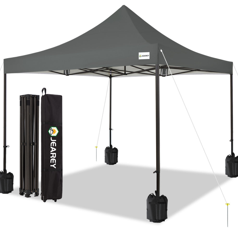 JEAREY Pop Up Canopy Tent, Outdoor Canopy, 4 Sand Bags, Grey, 10x10ft