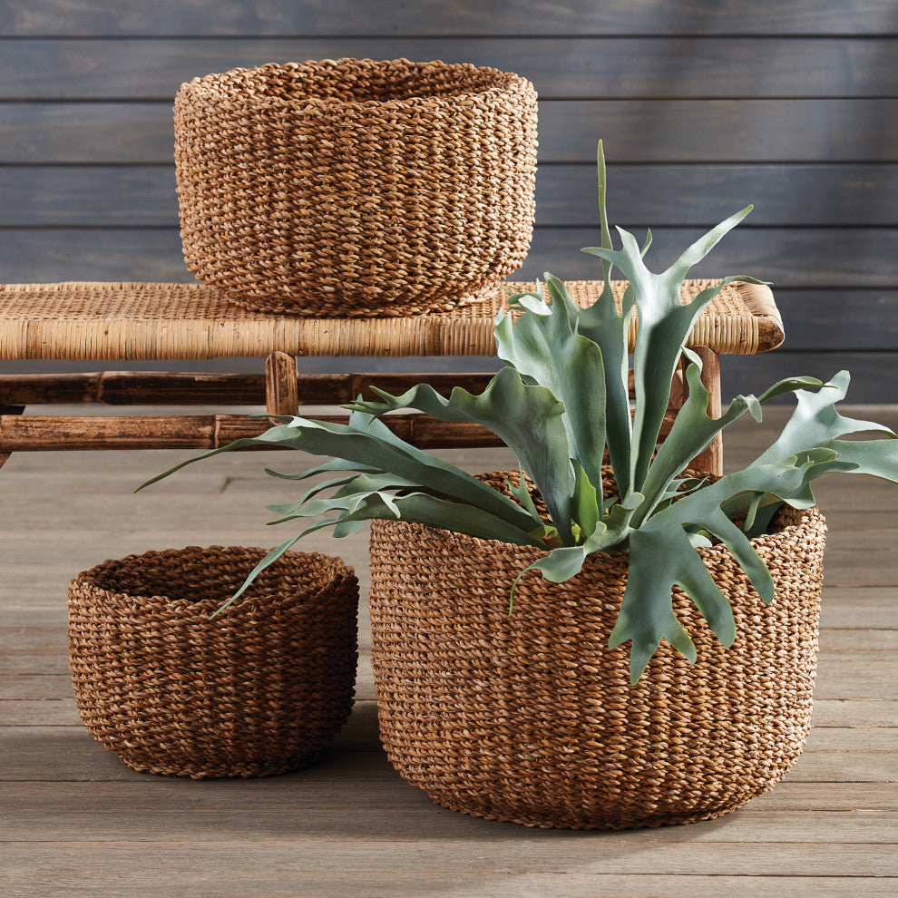 Seagrass Cylindrical Baskets, Set of 3