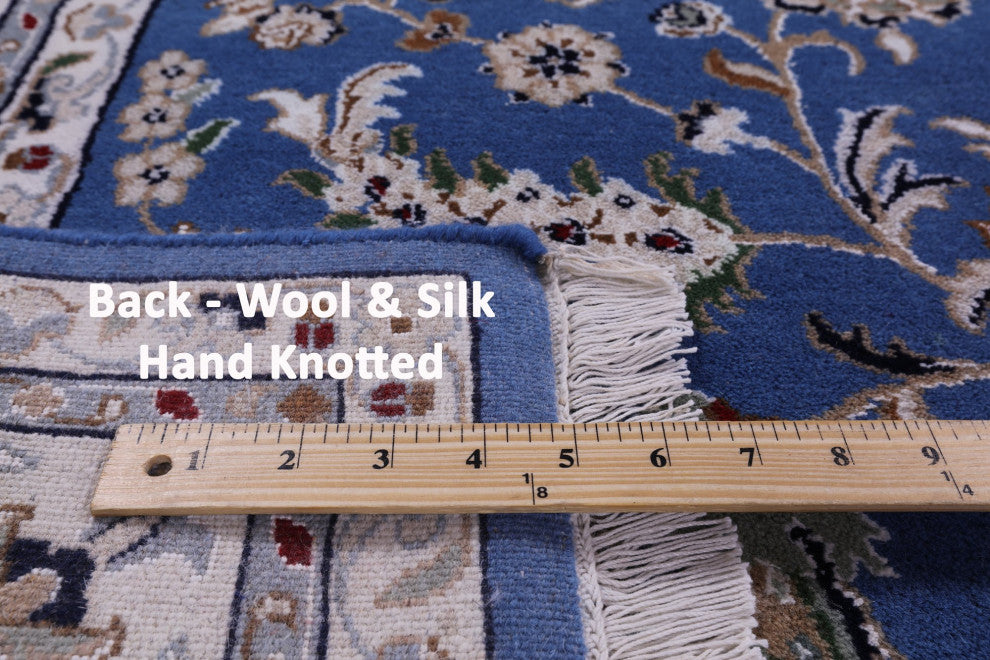 7' Square Wool and Silk Persian Nain Hand Knotted Rug Q11620