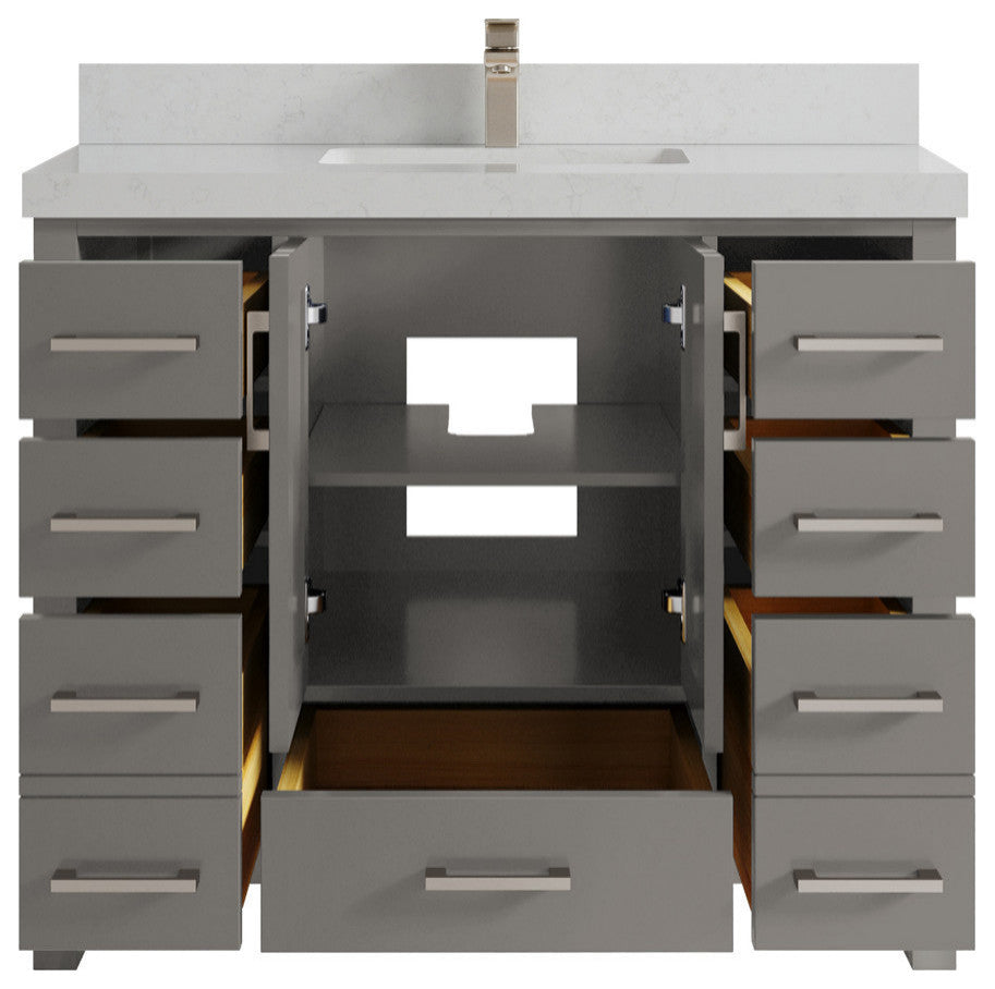 Malibu 42 Single Sink Bath Vanity in Elephant Skin Gray 2" Carrara Quartz