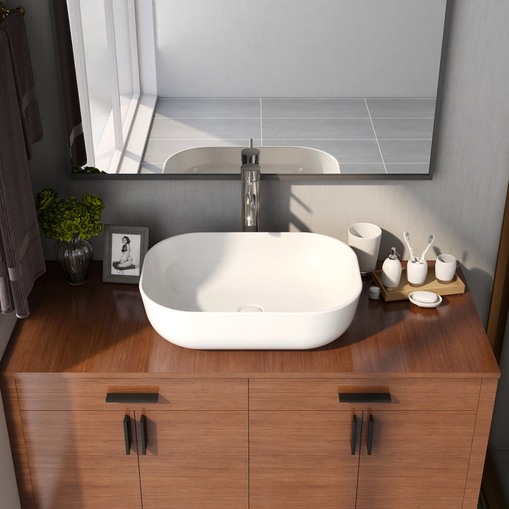 White Rectangular Ceramic Countertop Bathroom Vanity Vessel Sink