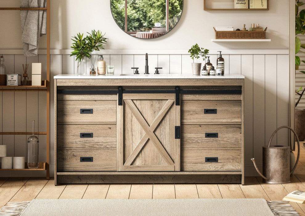 Home Living 60" Single Bathroom Vanity, Natural Oak