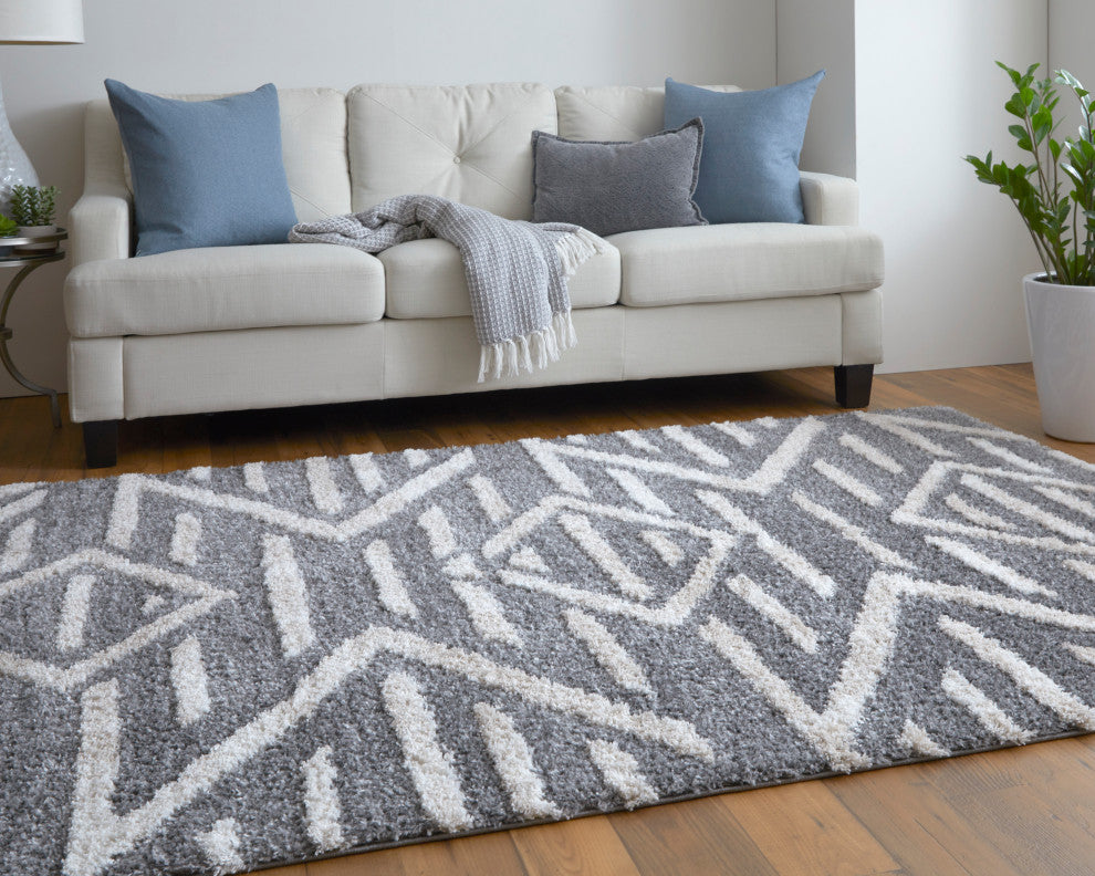 Weave & Wander Caide Contemporary Gray/White Rug, 5'x8'