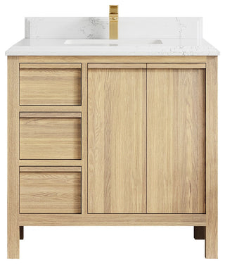 Elizabeth Oak 36" Center Sink Vanity, White 1.5" Empira Quartz