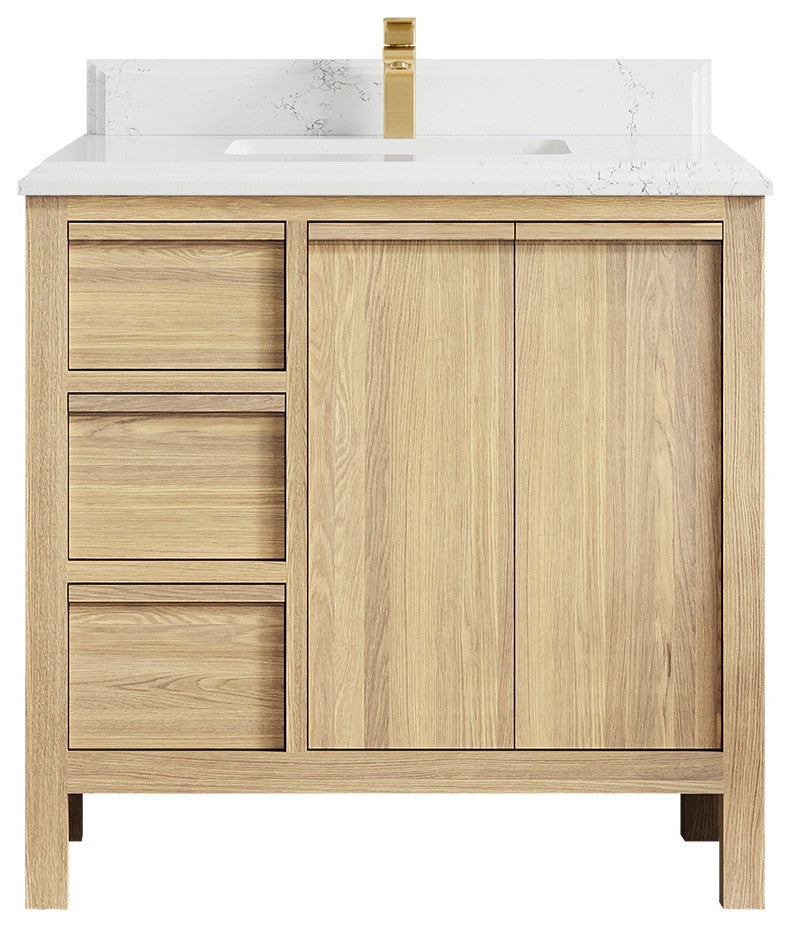 Elizabeth Oak 36" Center Sink Vanity, White 1.5" Empira Quartz