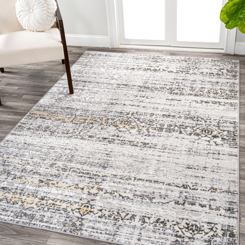 Tidal Modern Strie' Ivory/Black 5 ft. x 8 ft. Area Rug