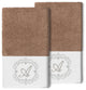 Linum Home Turkish Cotton Monica 2-Piece Embellished Hand Towel Set, Latte