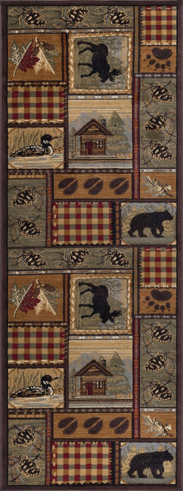Homespun Cabin Novelty Pattern Lodge Area Rug, Multi-Color, 2'7"x9'10"