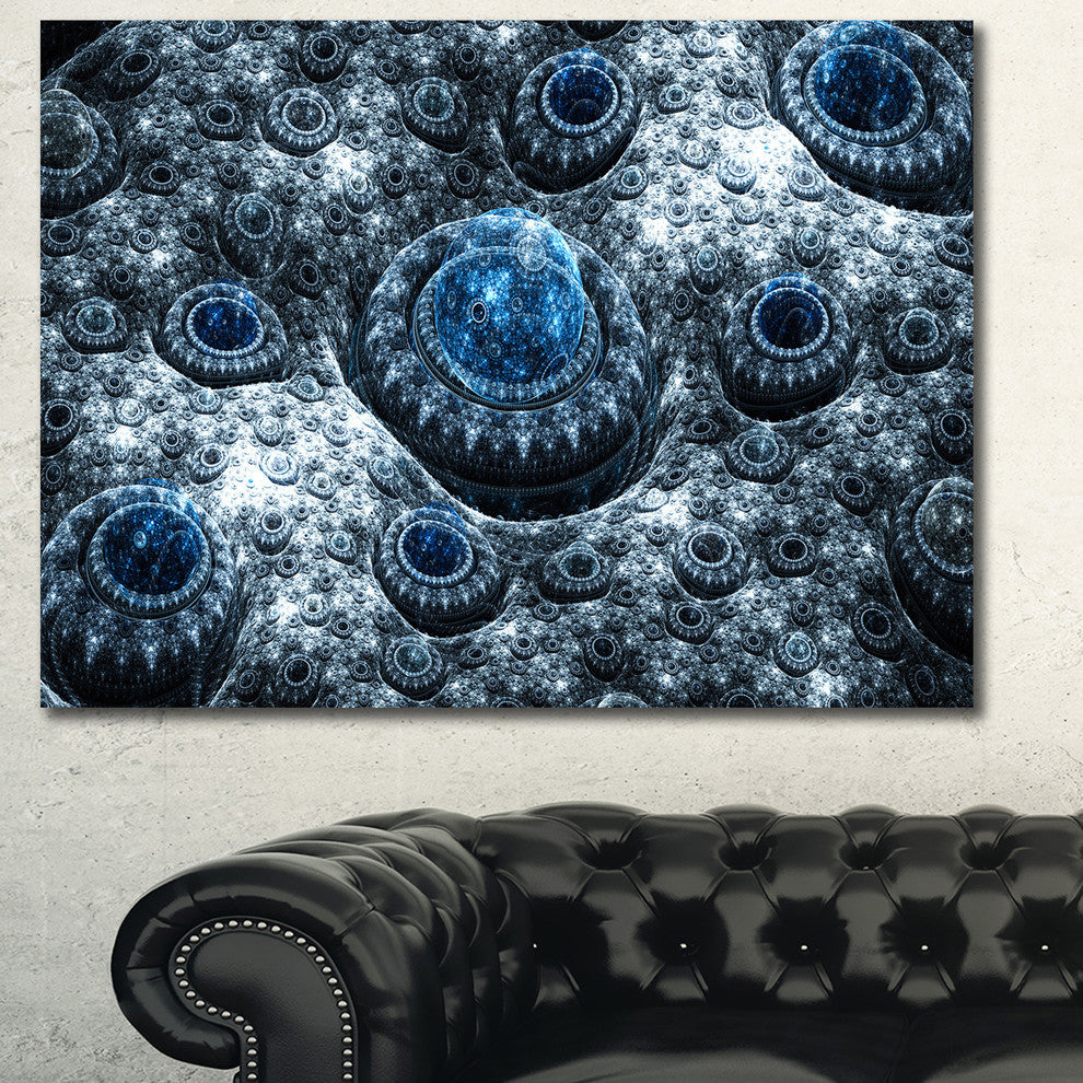Blue Fractal Exotic Planet, Oversized Abstract Canvas Art Print, 60x40