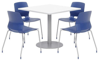Olio Designs Square 36in Lola Dining Set - White Table - Navy Chairs