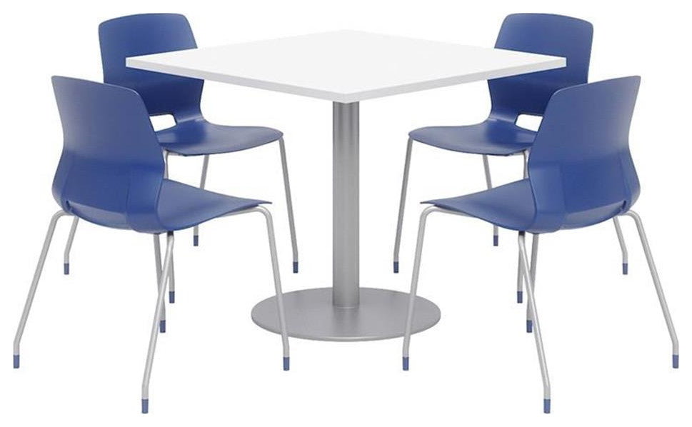 Olio Designs Square 36in Lola Dining Set - White Table - Navy Chairs