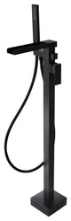 Modern Waterfall Freestanding Bathroom Bathtub Faucet Floor Mount Tub Filler, Matte Black