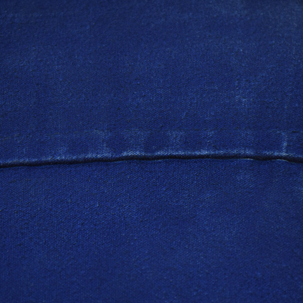 Pouf-Solid Handmade Leather Pouf (Recycled Foam with Fiber Fill), Blue, [Round)16x16x16