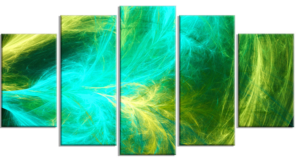 Green Mystic Psychedelic Design, Contemporary Art on Canvas, 60"x32", 5 Panels