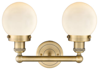 Small Edison Beacon 2-Light 16" Vanity Light, Brushed Brass, Matte White Shade