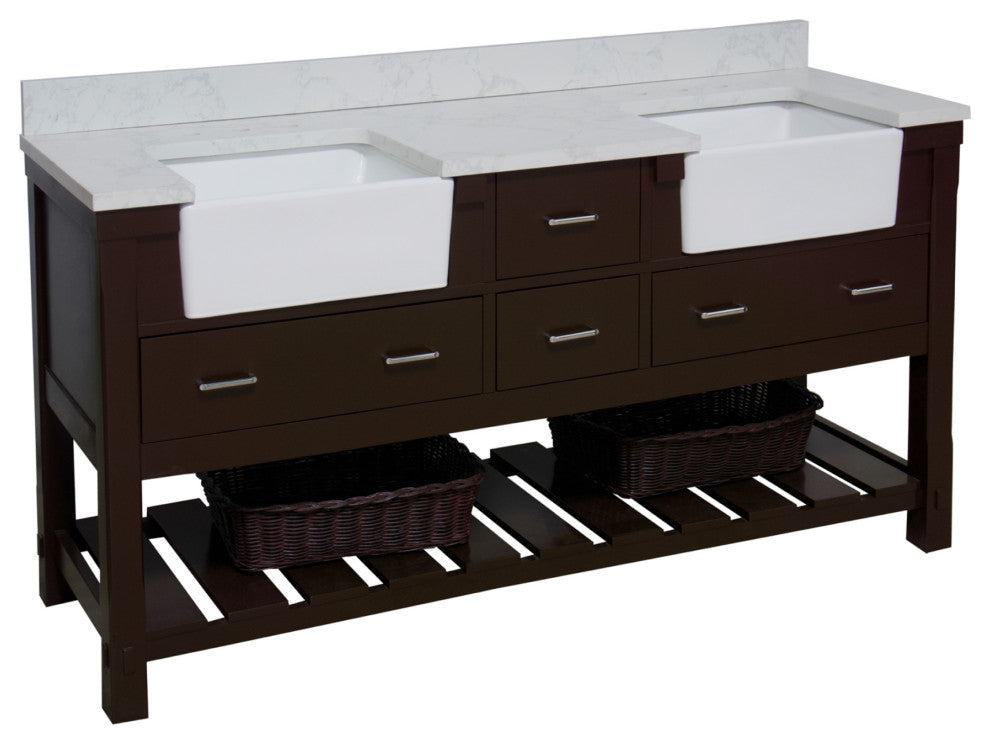 Charlotte 72" Bathroom Vanity, Chocolate, Engineered Carrara