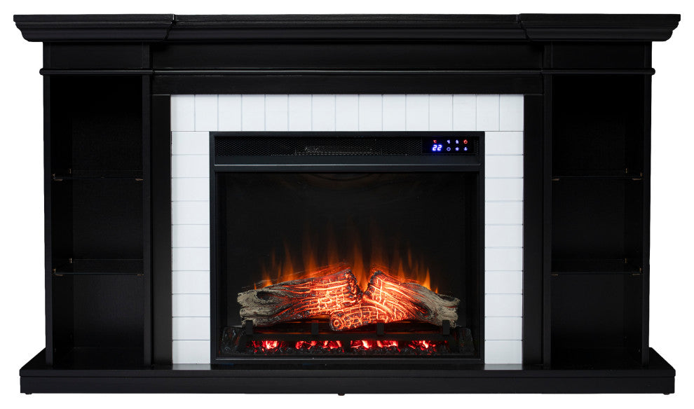 Harwich Touch Screen Electric Fireplace w/ Bookcase - Black