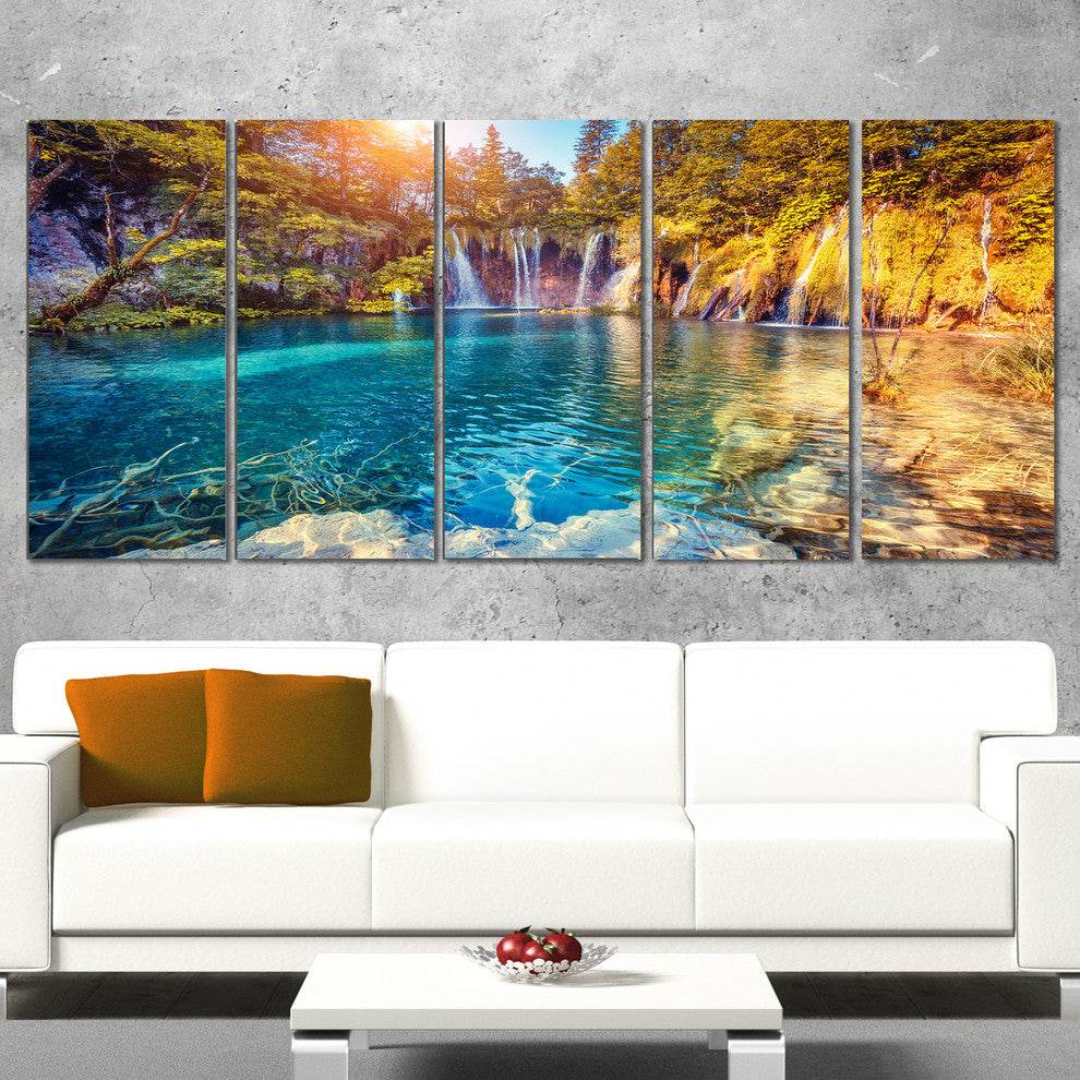 "Turquoise Water and Sunny Beams" Landscape Photo Wall Art, 5 Panels, 60"x28"