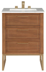 Markham 24" Single Bathroom Vanity Set, Walnut/Satin Brass, Marble Countertop