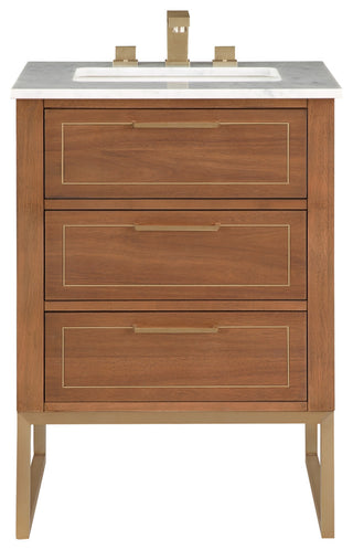 Markham 24" Single Bathroom Vanity Set, Walnut/Satin Brass, Marble Countertop