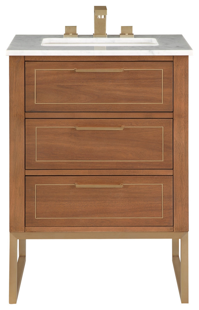 Markham 24" Single Bathroom Vanity Set, Walnut/Satin Brass, Marble Countertop
