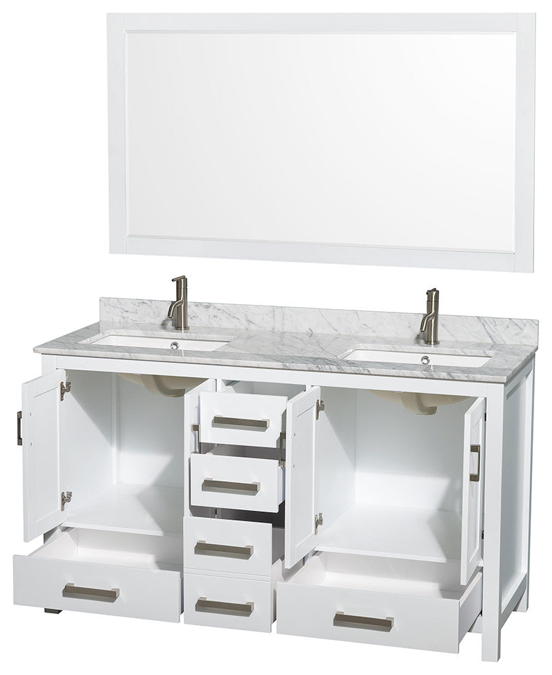 Wyndham WCS141460DWHCMUNSM58 60 Inch Double Vanity with Sinks and Mirror