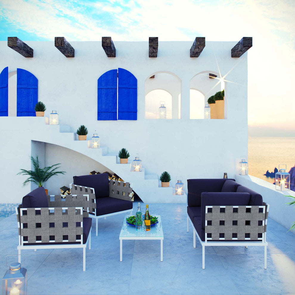 White Navy Harmony 5 Piece Outdoor Patio Aluminum Sectional Sofa Set
