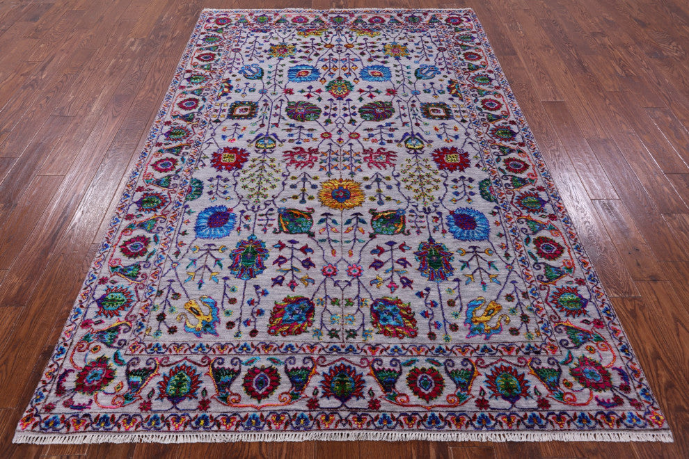 6' 1" X 9' 1" Persian Wool & Silk Hand Knotted Rug - Q13493