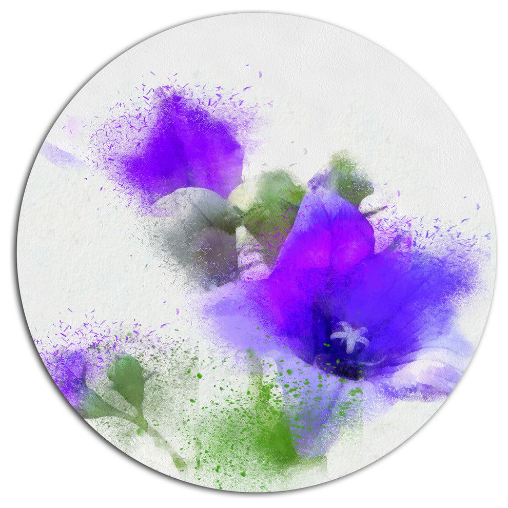 Bouquet Of Blue Watercolor Flowers, Floral Disc Metal Wall Art, 23"