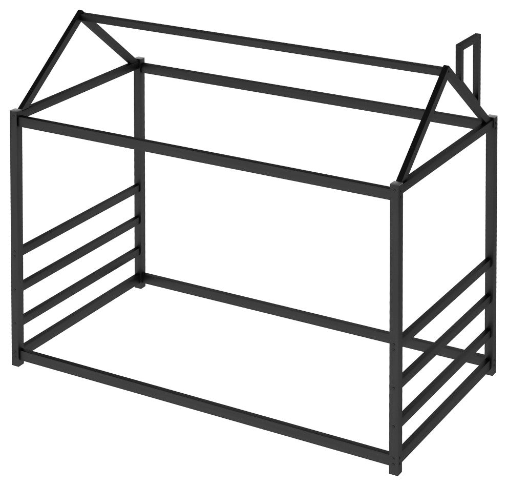 Gewnee House Platform Bed with Roof and Chimney Design,Black
