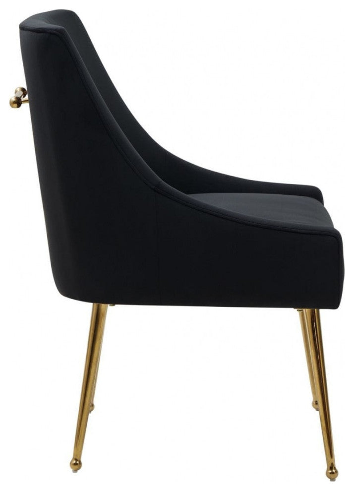 Set of Two Black Gold Velvet Dining Chairs