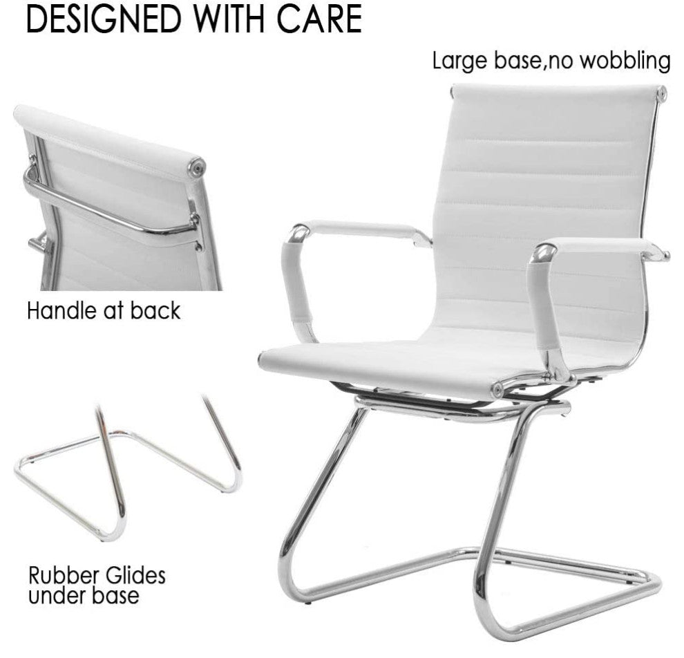 Reception Chairs No Wheels Leather Conference Chair (Set of 2), White